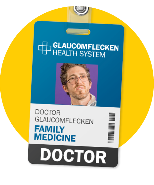 Dr Flanary badge representing one of his various personas.