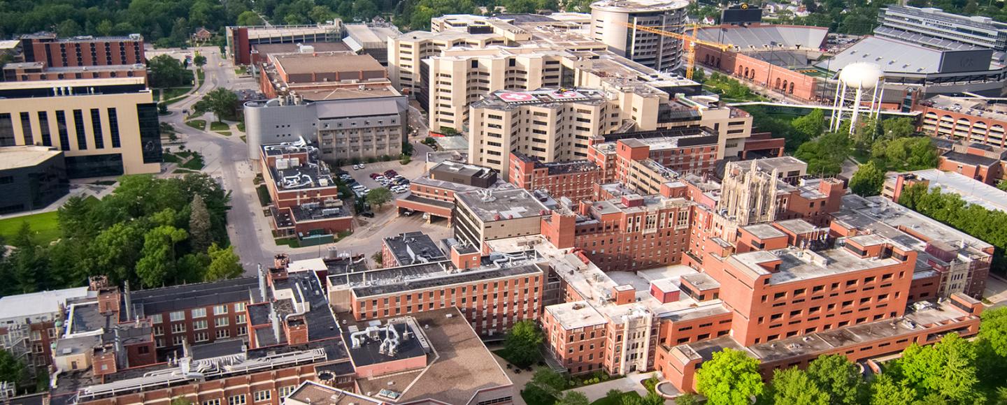 UI Health Care buildings drone from 2022