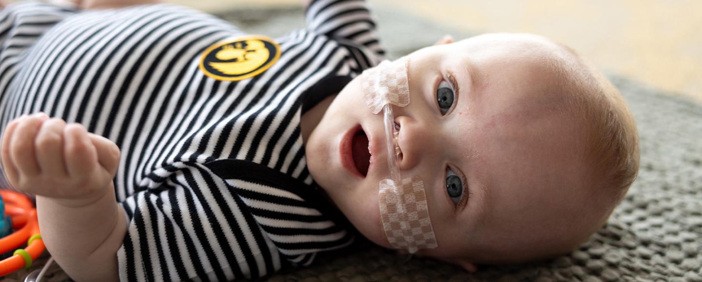 Nash Keen with his parents Mollie and Randall Keen at University of Iowa Health Care Stead Family Children’s Hospital on Wednesday, June 4, 2025. Nash was born in July 2024 as the earliest baby ever born at 21 weeks, 0 days gestation. He has survived with very minimal complications and is home and thriving.