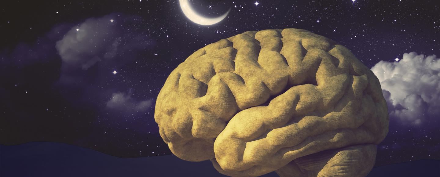 Artistic rendition of a brain and a moon