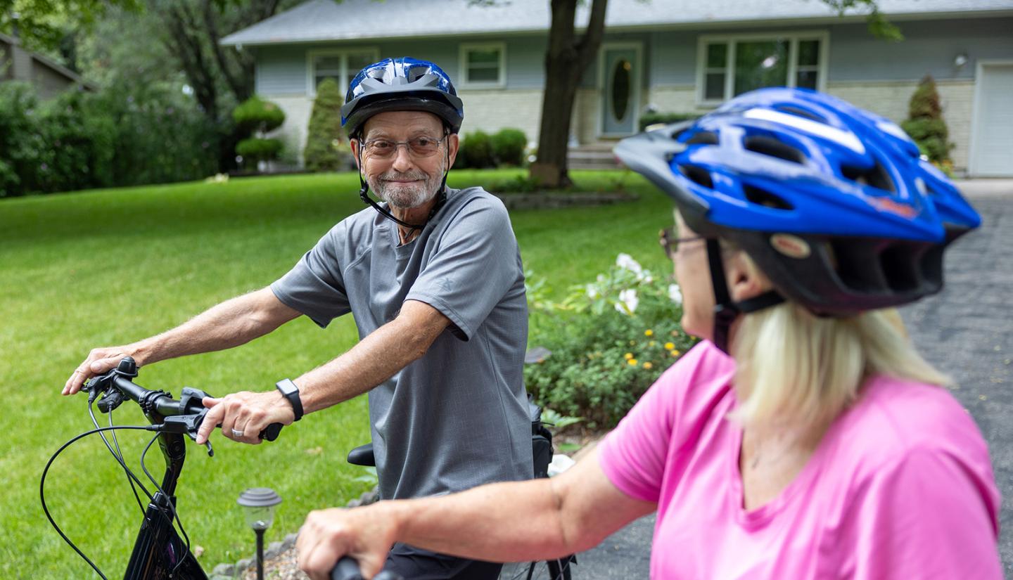 Daimon Cundiff on his bicycle