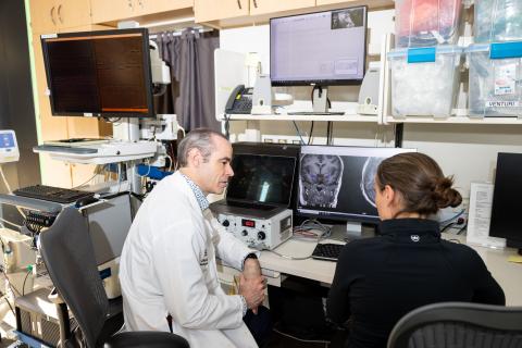 Brian Dlouhy and associate research scientist Ariane Rhone in their lab at University of Iowa Stead Family Children’s Hospital on Monday, Dec. 18, 2023.