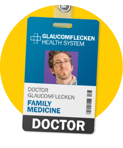 Dr Flanary badge representing one of his various personas.