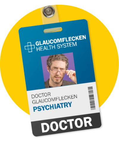 Dr Flanary badge representing one of his various personas.