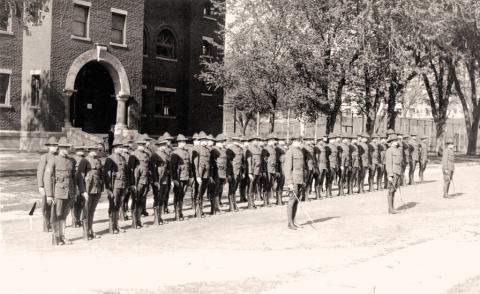 old photo of student cadets lined up in two rows